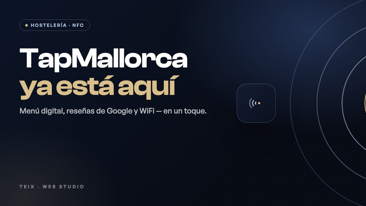 TapMallorca: chip NFC con ondas sobre fondo oscuro, carta digital para hostelería