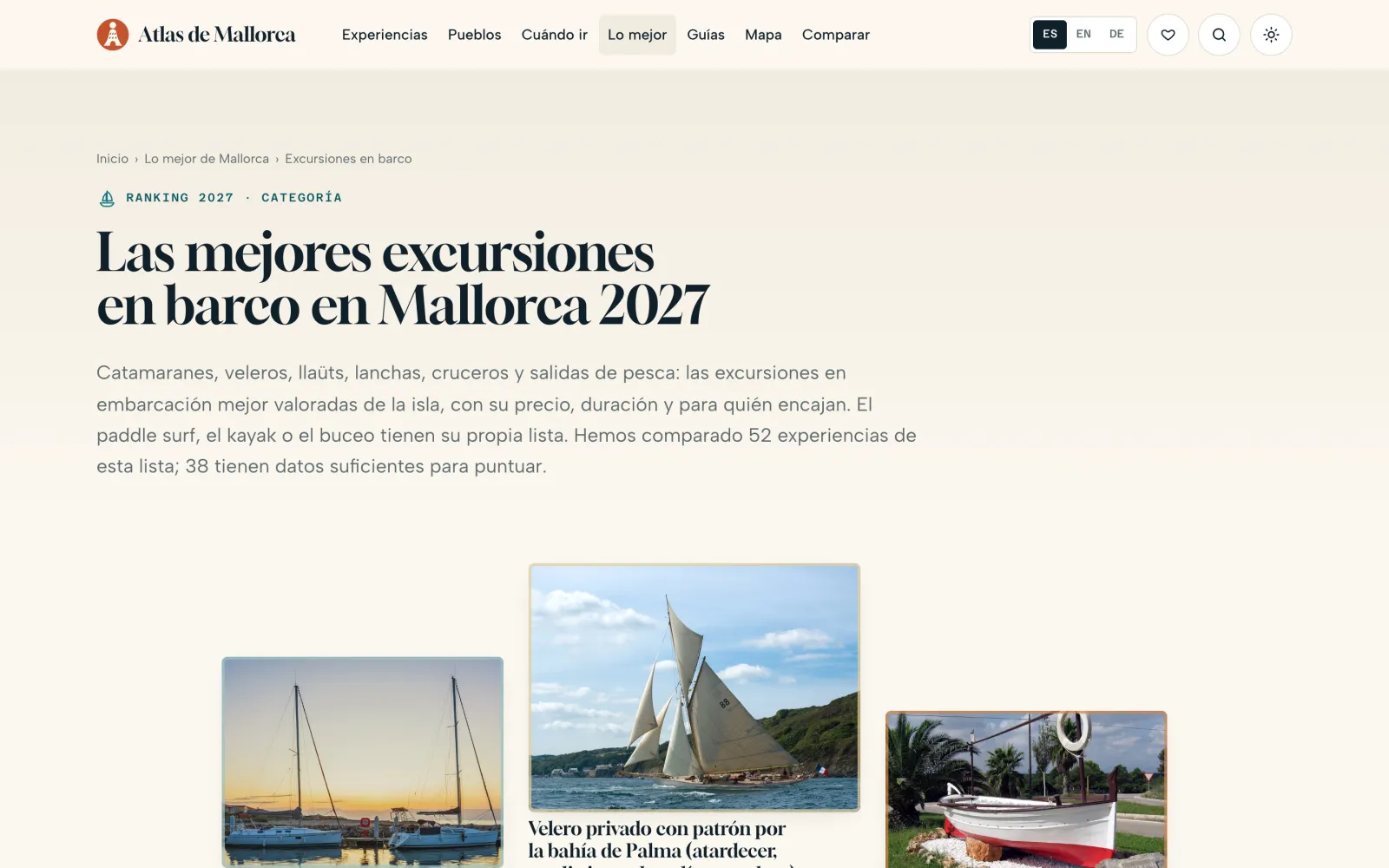 The “Best boat trips in Mallorca 2027” ranking, explaining how many experiences were compared