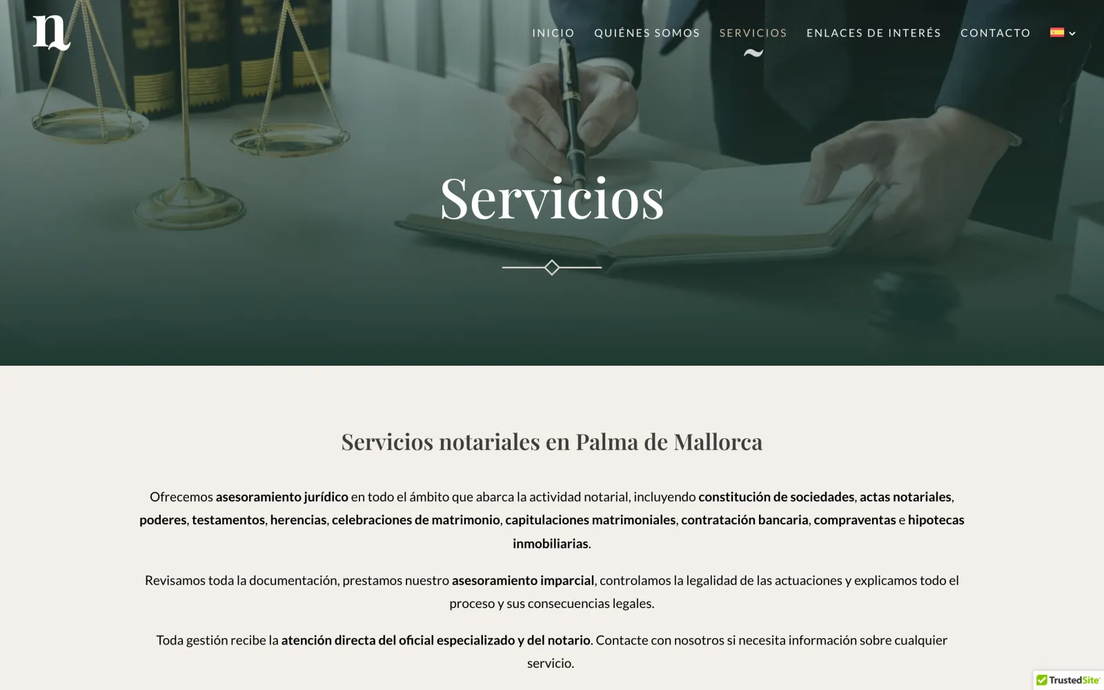 Services page: “Notarial services in Palma de Mallorca”