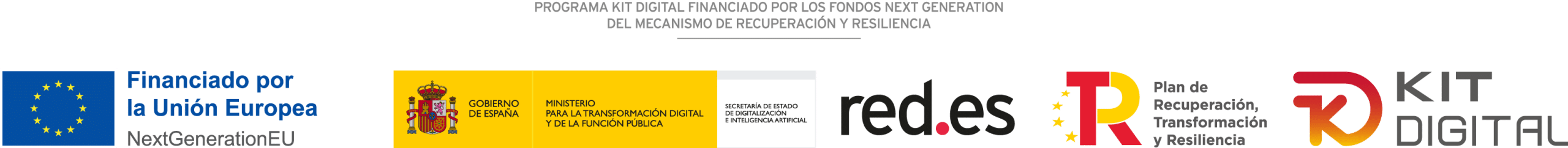 Offizielle Logos: Plan für Erholung, Finanziert von der Europäischen Union NextGenerationEU, Regierung von Spanien, España Digital und Kit Digital